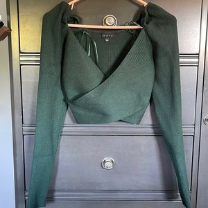 Green cropped criss cross sweater